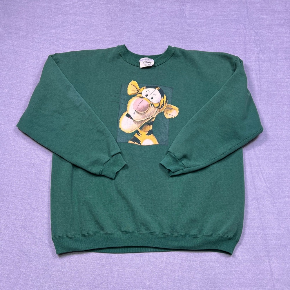 VTG Disney Store Tigger Graphic Sweatshirt Men's Green‎ Pullover Long Sleeve